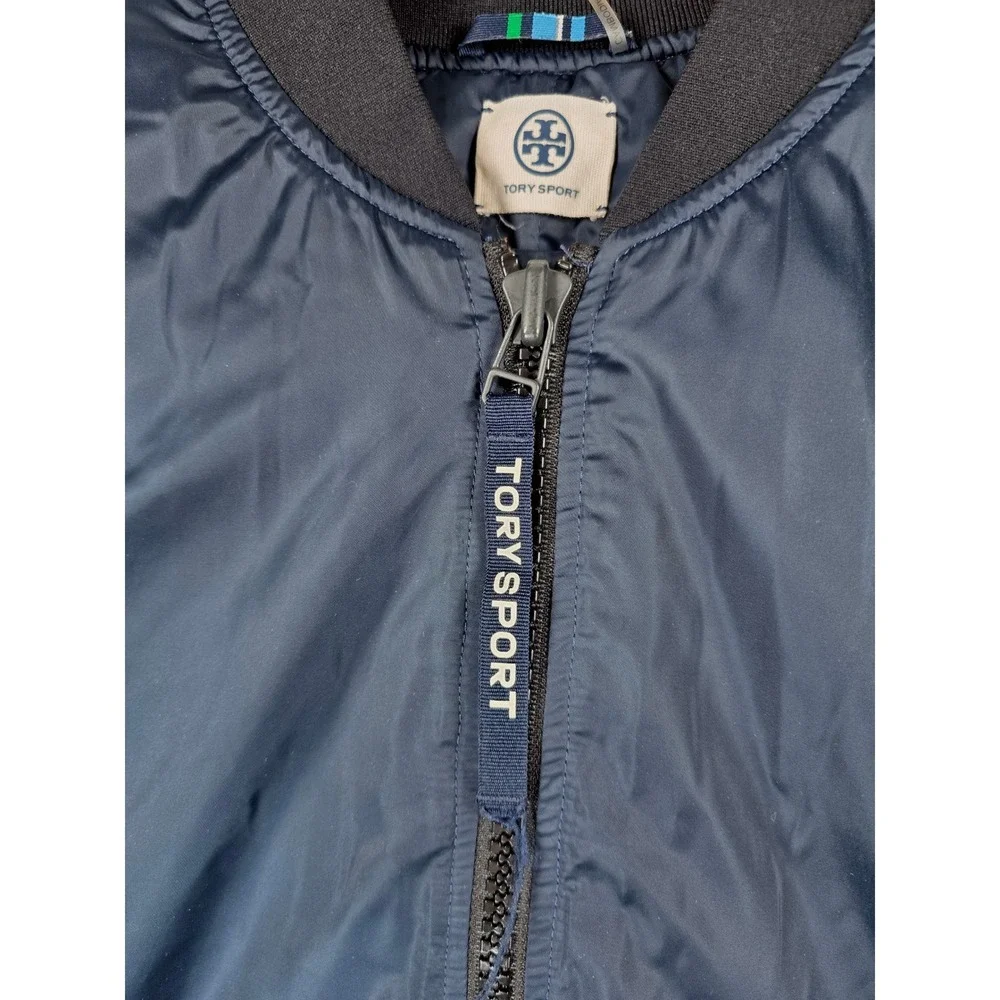 Tory Sport Women Blue Bomber Jacket Full Zip Pockets Athletic Outerwear Small